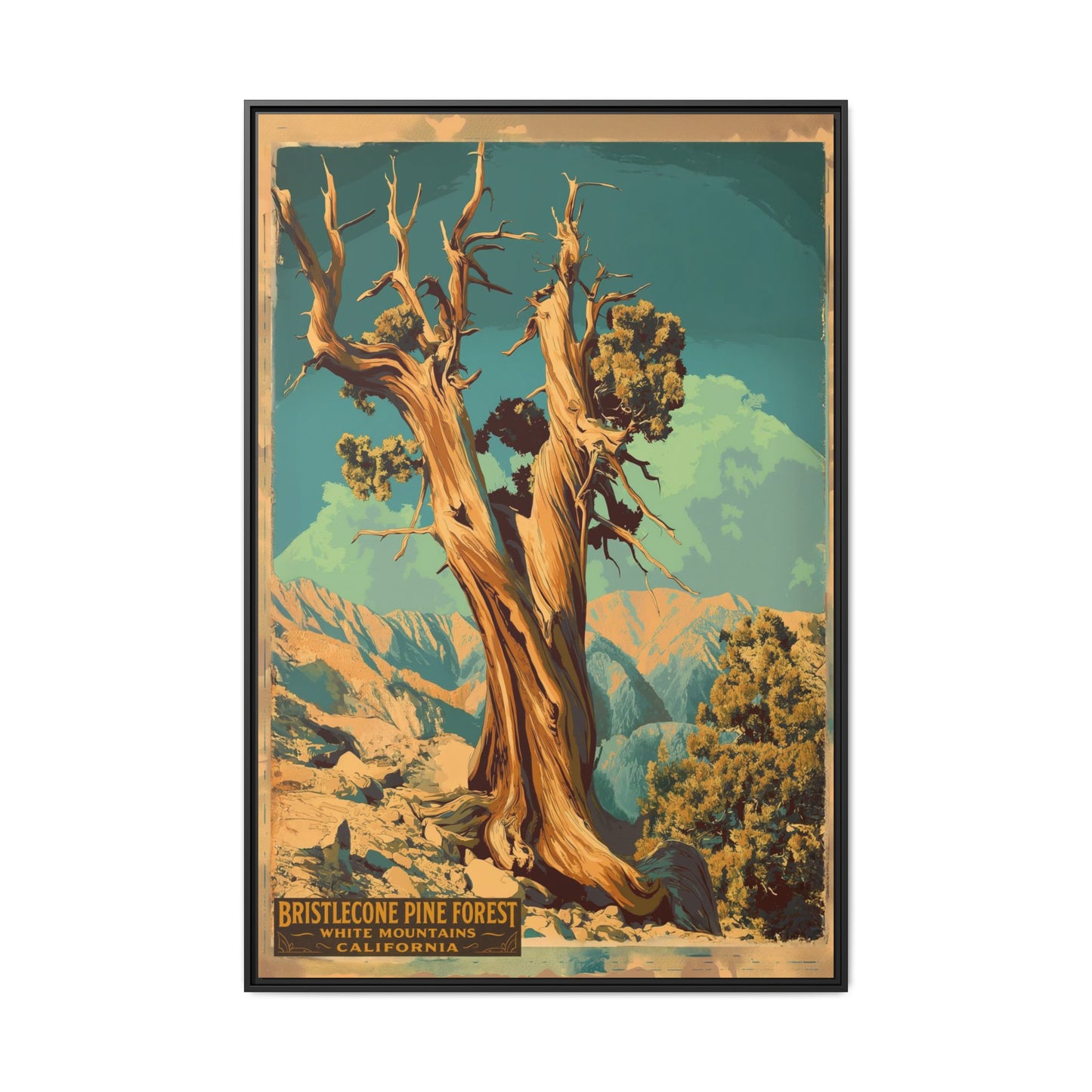 Bristlecone Pine Forest Vintage Travel Poster — Framed Matte Canvas Wall Art