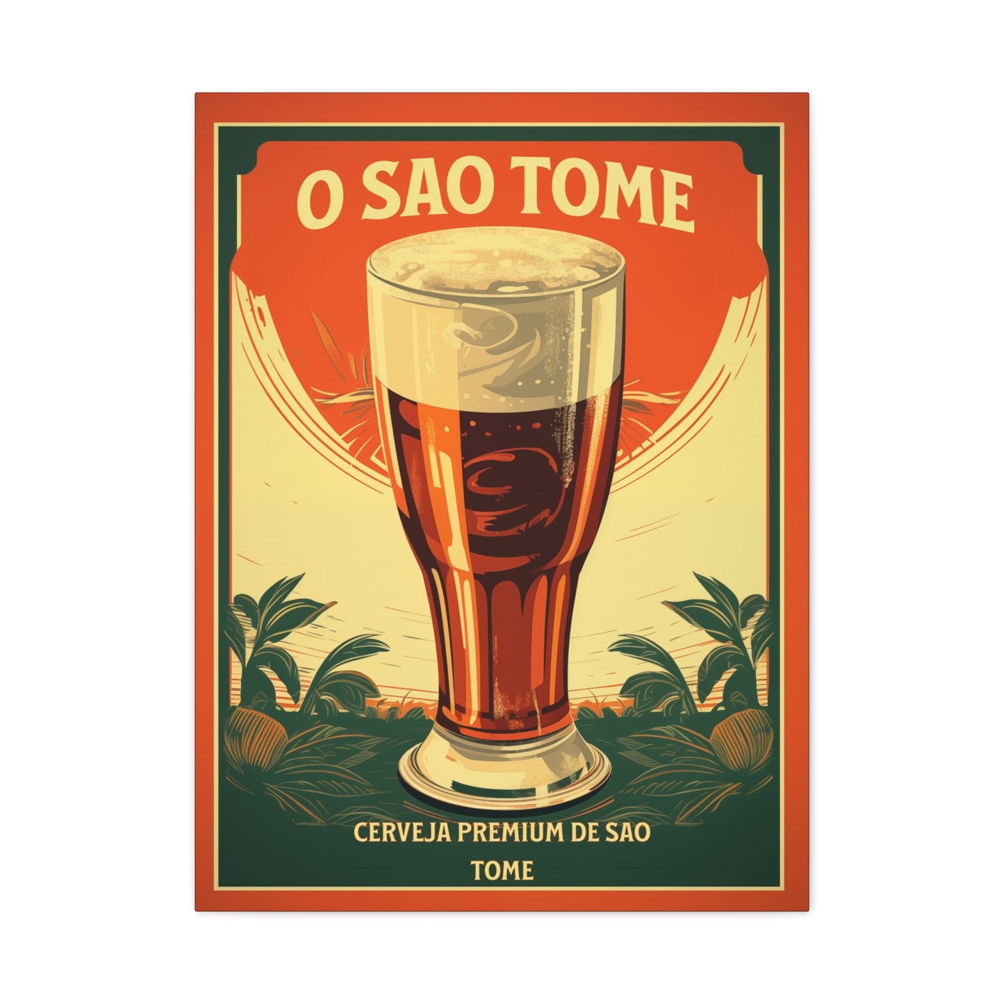 "Vintage São Tomé Beer Poster - Premium Cerveja de São Tomé Frameless Stretched Matte Canvas"