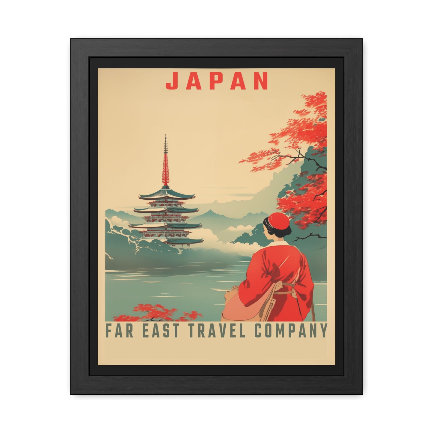 Vintage Japan Travel Poster - Far East Travel Company Pagoda Scene Framed Posters