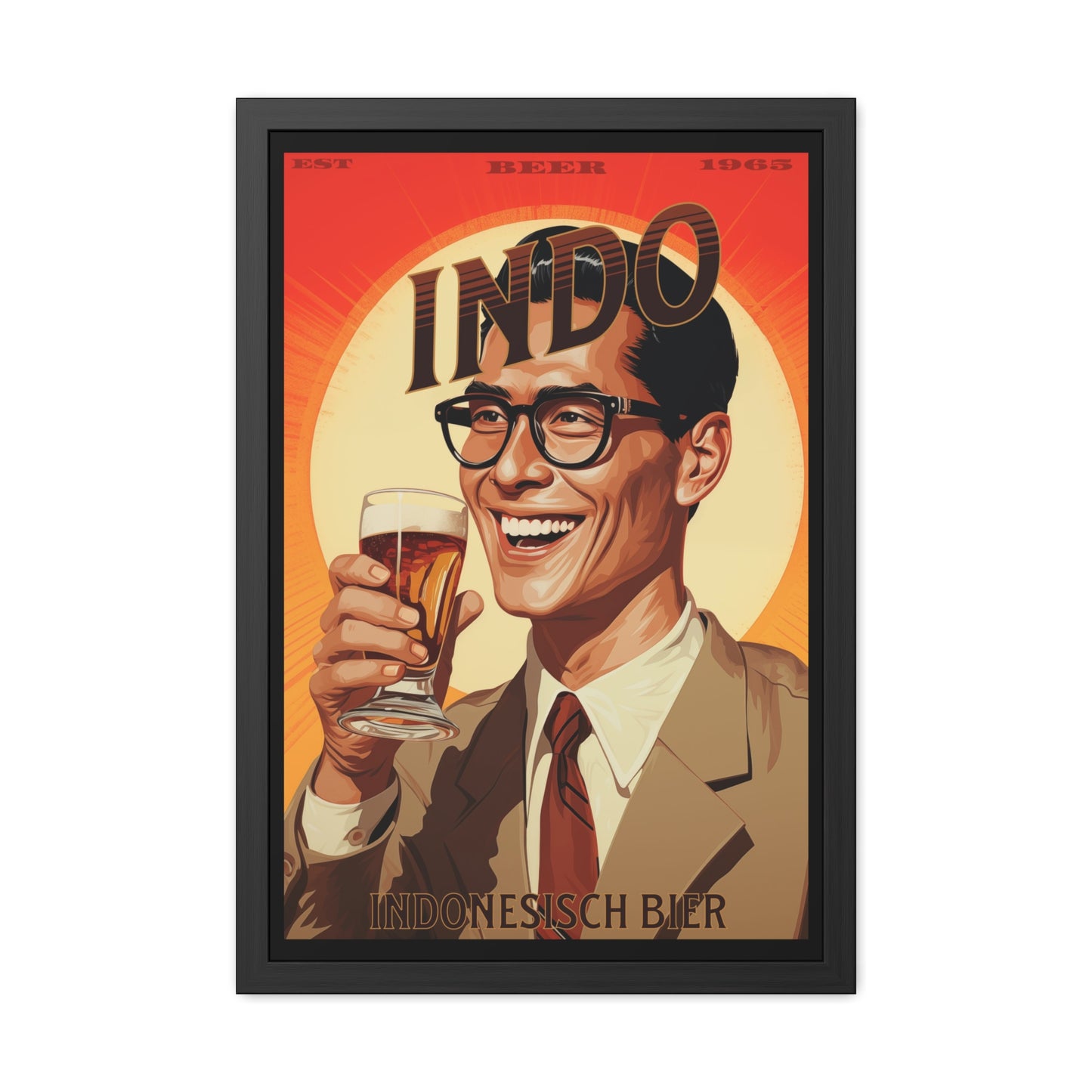 Vintage Beer Poster - Indo Bier (Indonesian Beer), Est. 1965 (German Language) Framed Posters