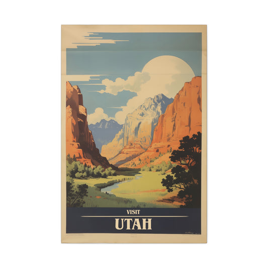 "Vintage Visit Utah Poster - Matte Stretched Canvas Wall Art" Matte Canvas, Stretched, 1.25"