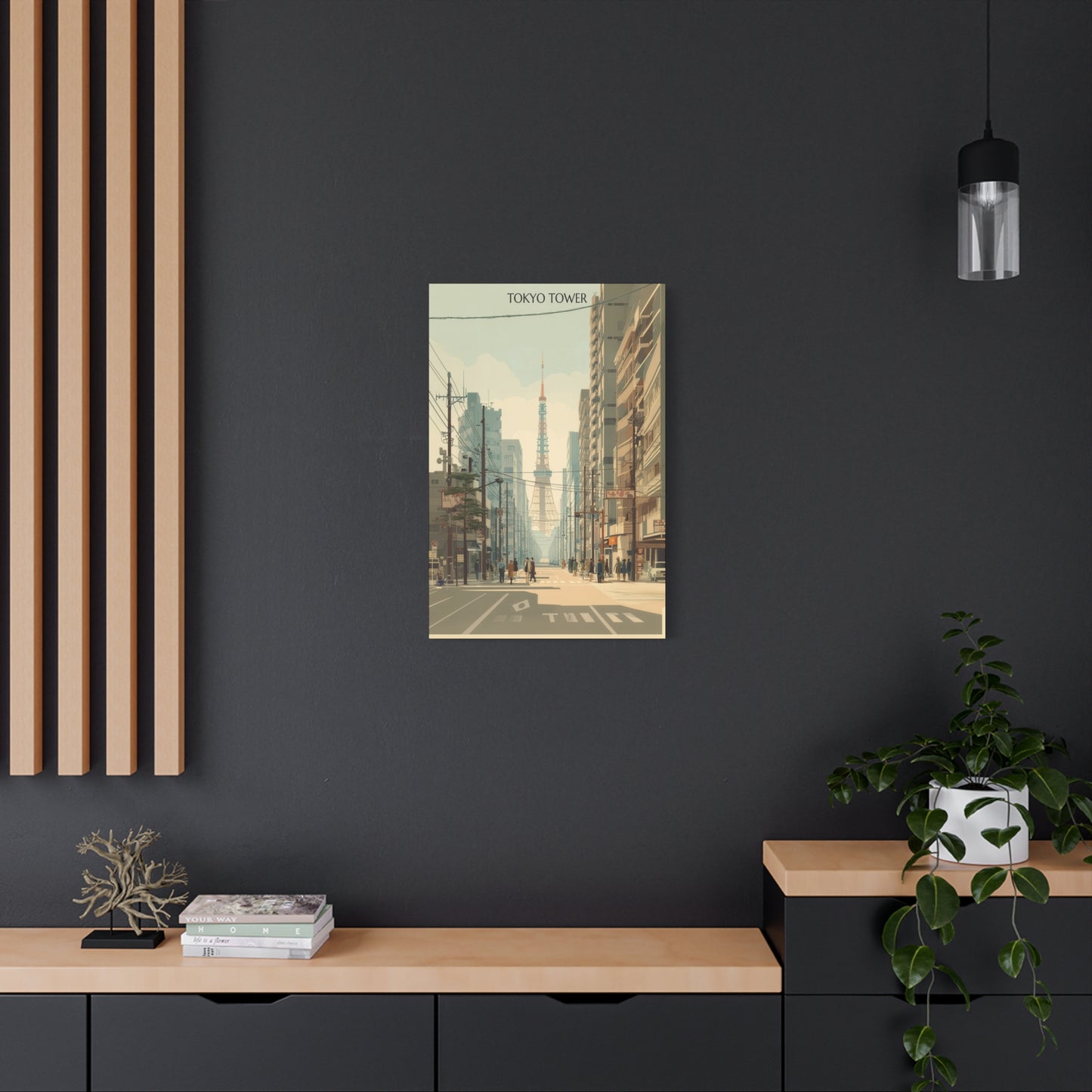 Tokyo Tower Street Scene Matte Canvas Print — Vintage Cityscape Wall Art