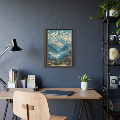 Visit Nepal Vintage Travel Poster — Framed Paper Poster