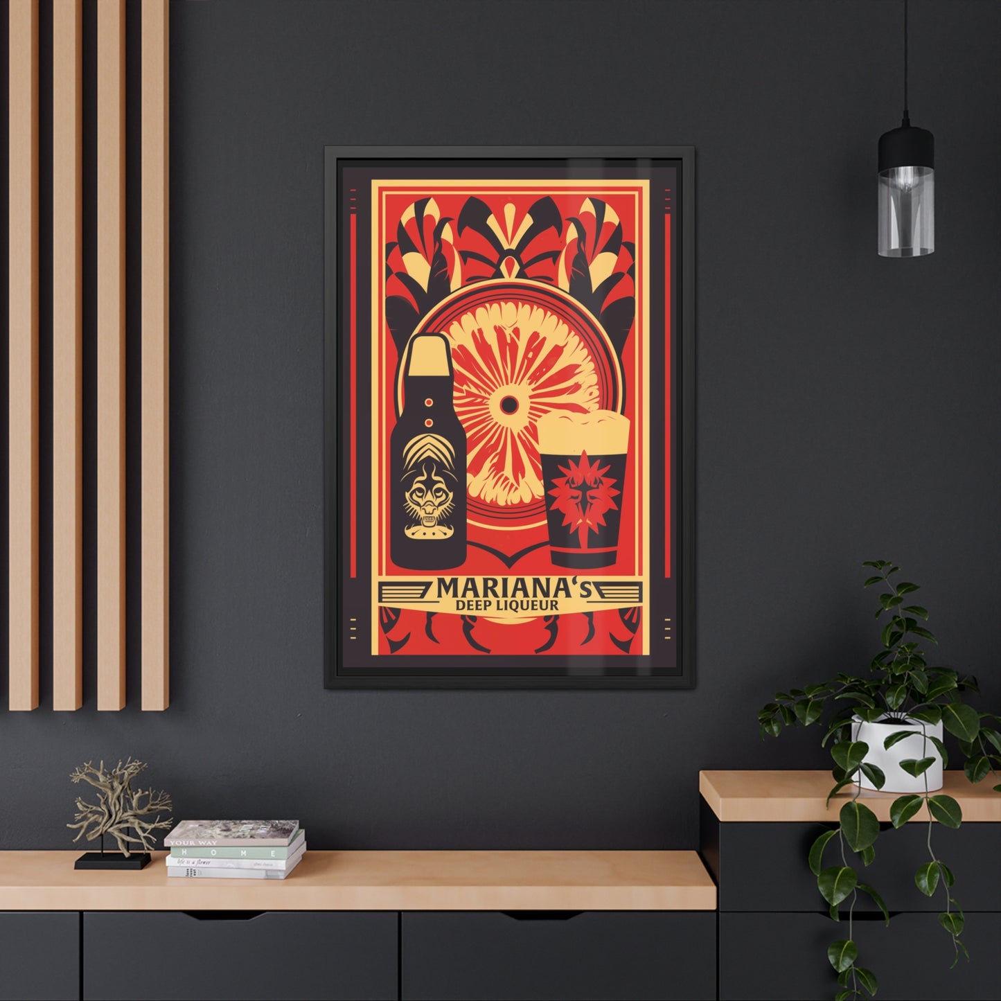 Vintage Art Deco Poster - Mariana's Deep Liqueur - Tropical Flair Framed Posters