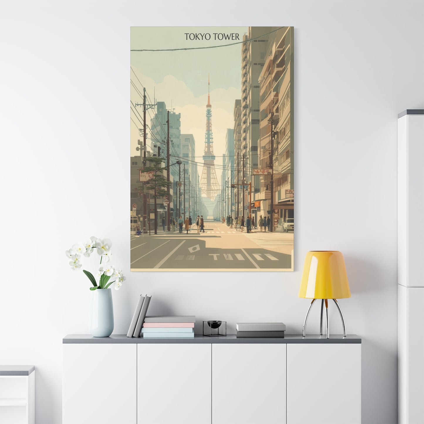 Tokyo Tower Street Scene Matte Canvas Print — Vintage Cityscape Wall Art