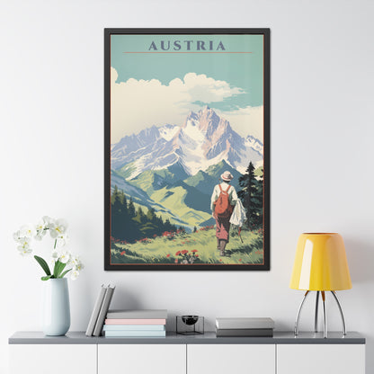 Vintage Austria Travel Poster - Alpine Hiking Scene Framed Posters