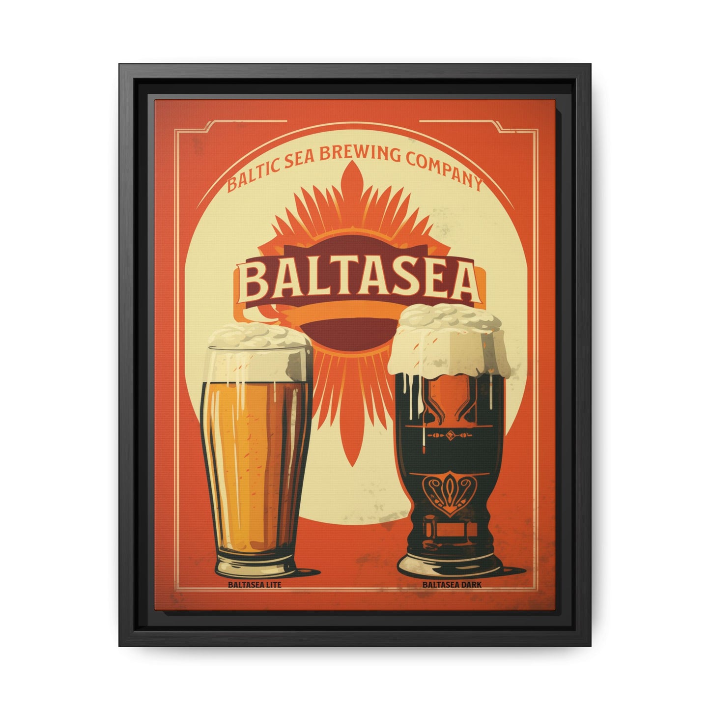 "Vintage Baltic Sea Brewing Poster - Matte Canvas Wall Art with Black Frame" Matte Canvas, Black Frame