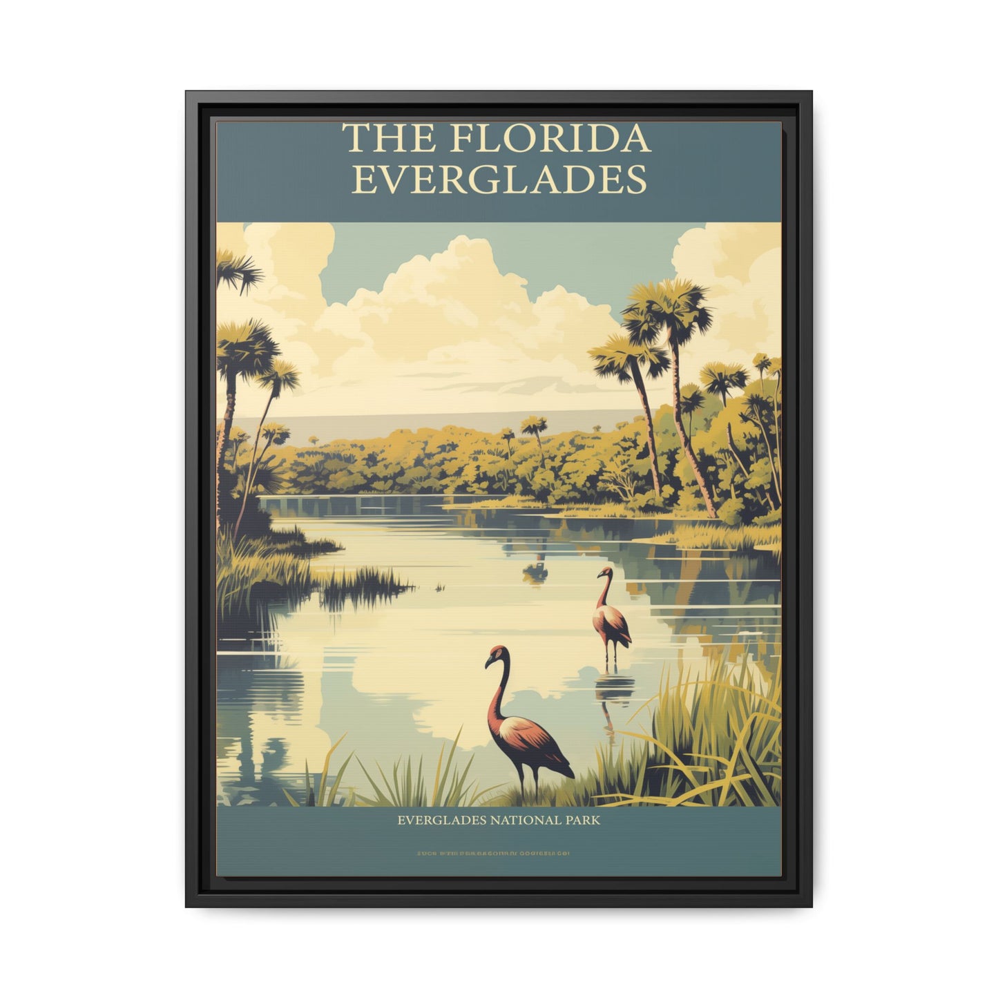 "Vintage Florida Everglades National Park Poster - Matte Canvas Wall Art with Black Frame" Matte Canvas, Black Frame
