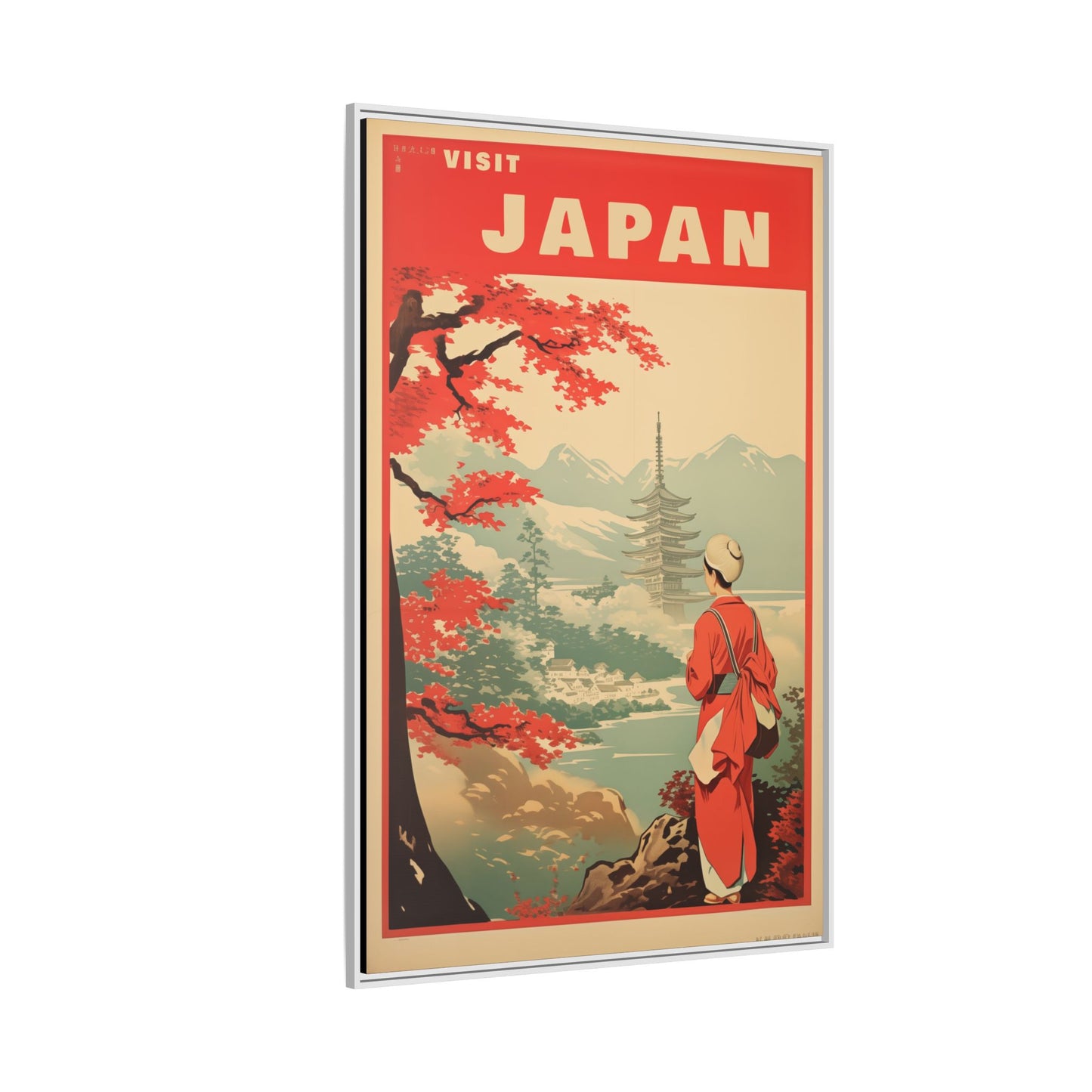 Visit Japan Vintage Travel Poster Matte Canvas Print (Framed)