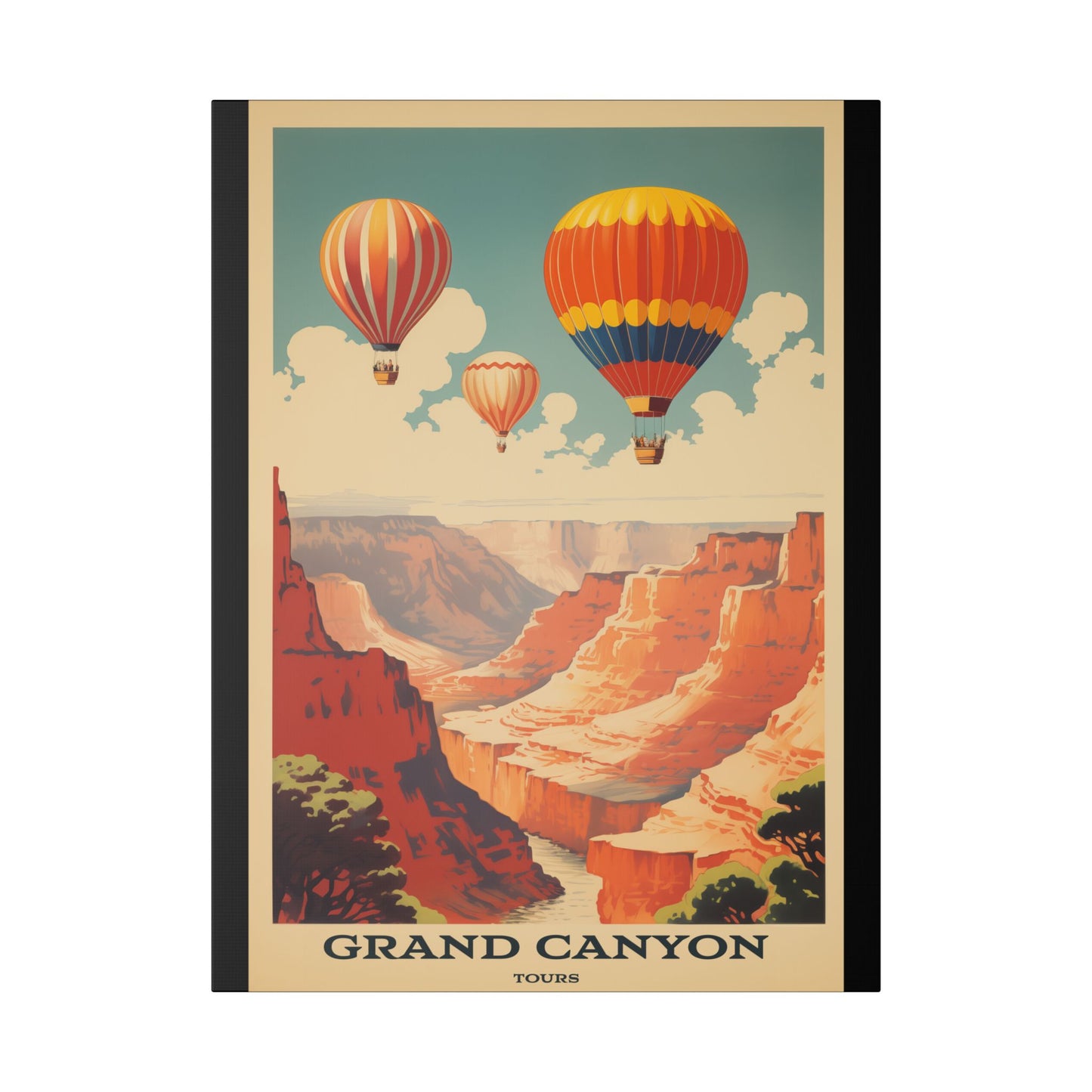 "Vintage Grand Canyon Poster - Hot Air Balloon Tour Retro Travel Art", Classic Stretched Canvas