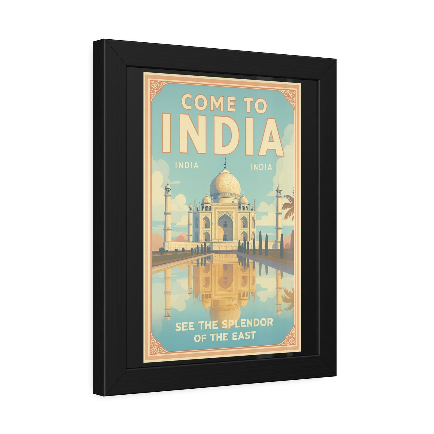 Come to India Framed Poster – Vintage Taj Mahal Travel Art Print
