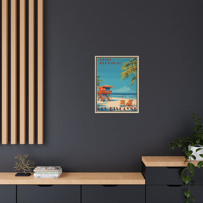 Key Biscayne Vintage Travel Poster Matte Canvas Print — Framed “Visit Florida!” Beach Wall Art