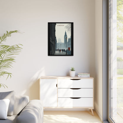 London Street Matte Canvas Print — Framed Vintage Cityscape Wall Art