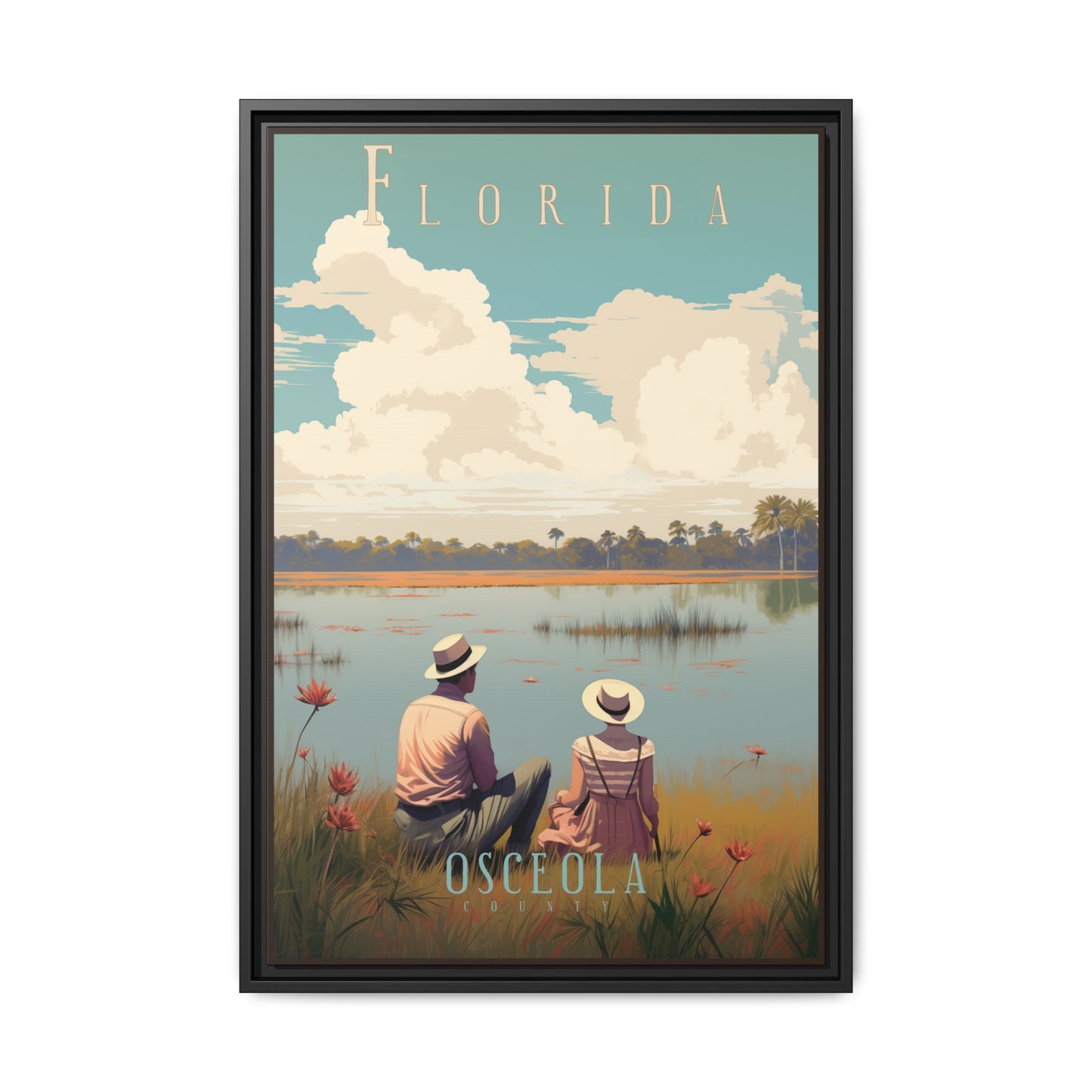 "Vintage Florida Poster - Osceola County Scenic Matte Canvas Wall Art with Black Frame" Matte Canvas, Black Frame