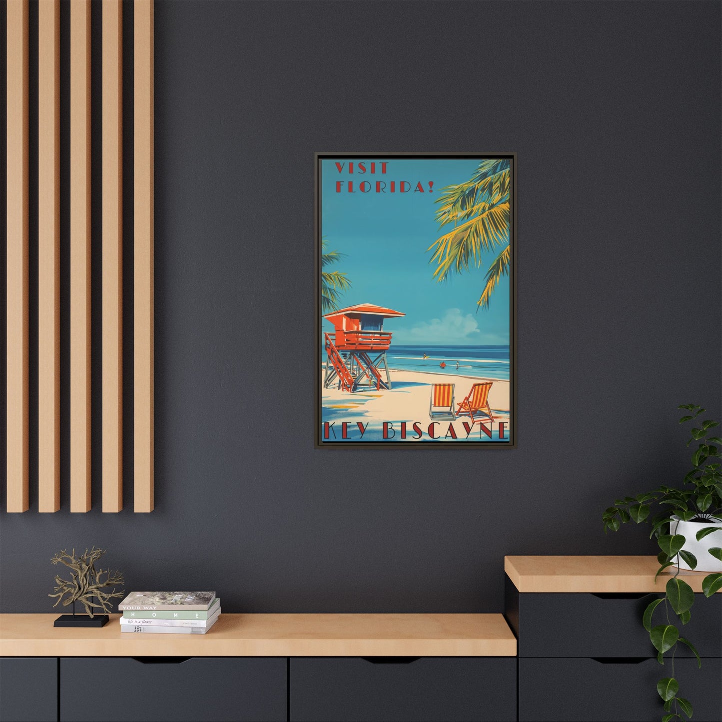 Key Biscayne Vintage Travel Poster Matte Canvas Print — Framed “Visit Florida!” Beach Wall Art