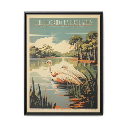 "Vintage Florida Everglades Poster - A Bird Watcher’s Paradise Matte Canvas Wall Art with Black Frame"Matte Canvas, Black Frame