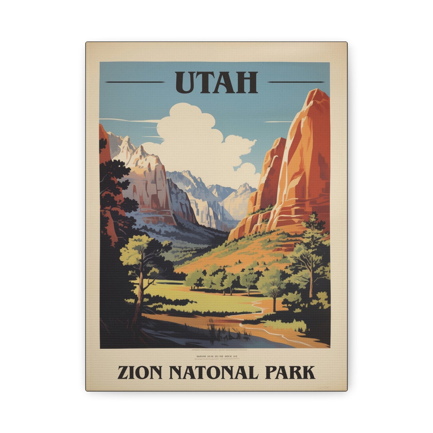 "Vintage Zion National Park Poster - Matte Stretched Canvas Wall Art" Matte Canvas, Stretched, 1.25"