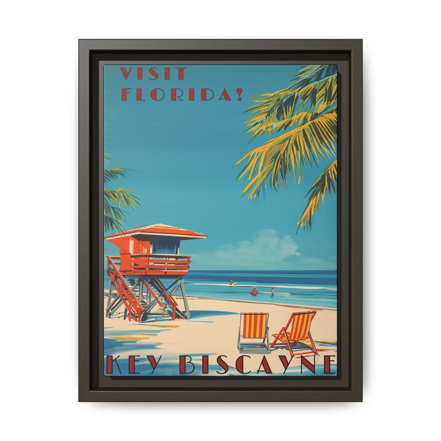 Key Biscayne Vintage Travel Poster Matte Canvas Print — Framed “Visit Florida!” Beach Wall Art