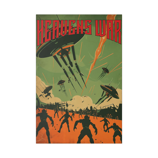 "Vintage Sci-Fi Poster - 'Heavens War: Alien Invasion' Retro Battle Scene", Classic Stretched Canvas