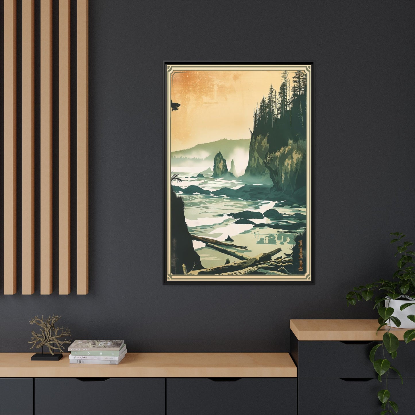 Framed Coastal Cliff Canvas Print — Vintage Seascape Wall Art