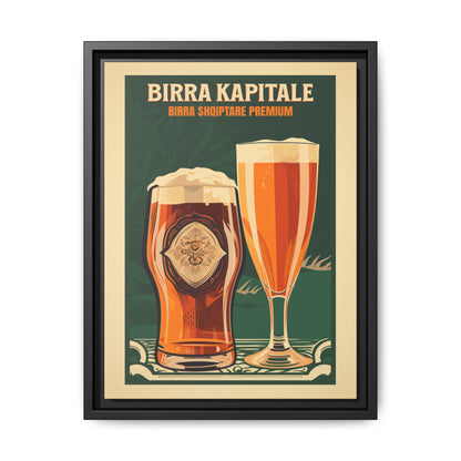 "Birra Kapitale - Albanian Premium Beer Artwork | Matte Canvas with Black Frame"