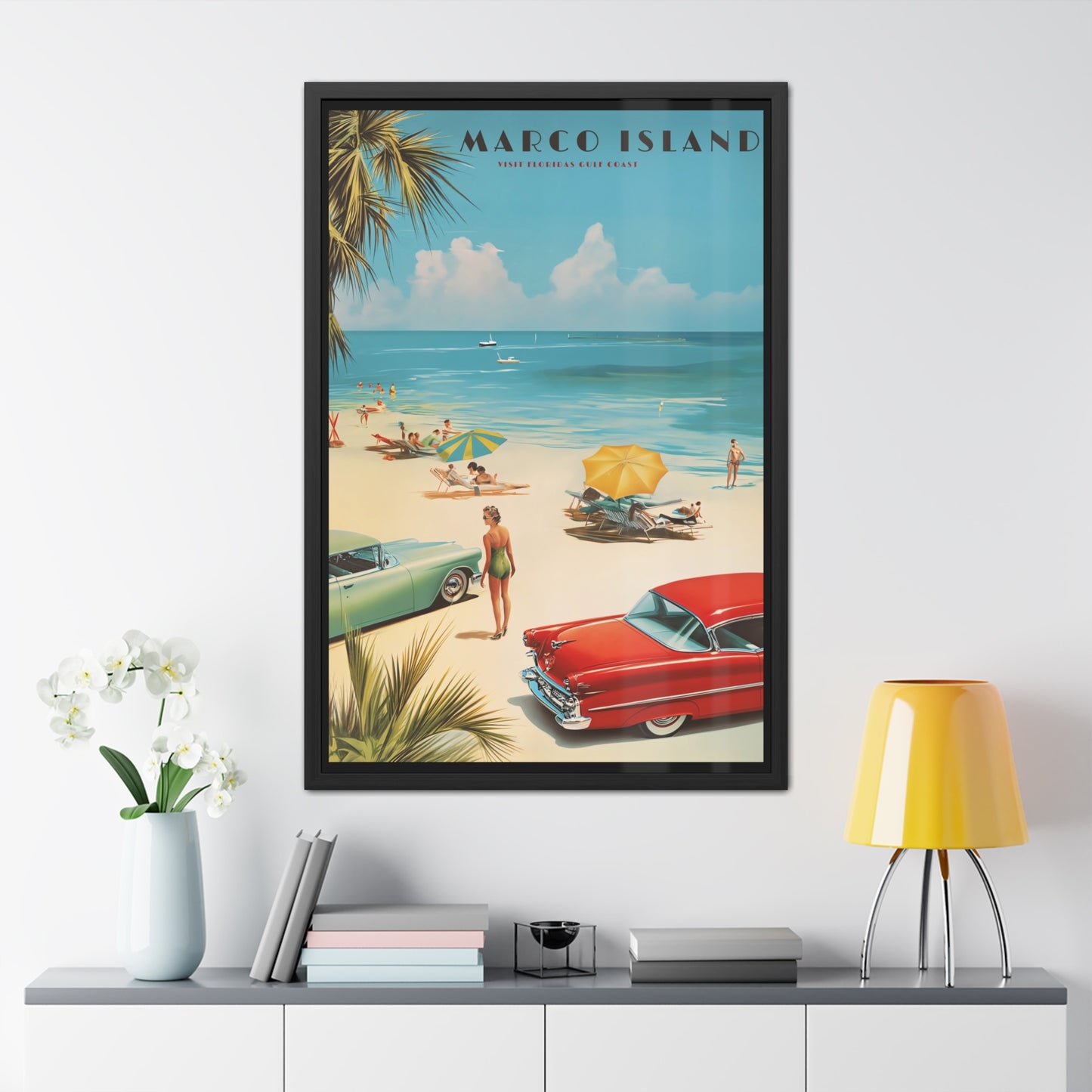"Marco Island Retro Beach Scene – Vintage Wall Art of Florida’s Gulf Coast", Framed Posters
