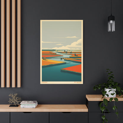 Het Lage Land Vintage Netherlands Travel Poster | Framed Canvas Print