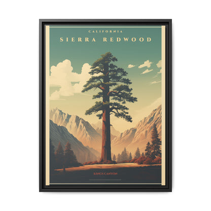 "Vintage Sierra Redwood Poster - Kings Canyon Matte Canvas Wall Art with Black Frame" Matte Canvas, Black Frame