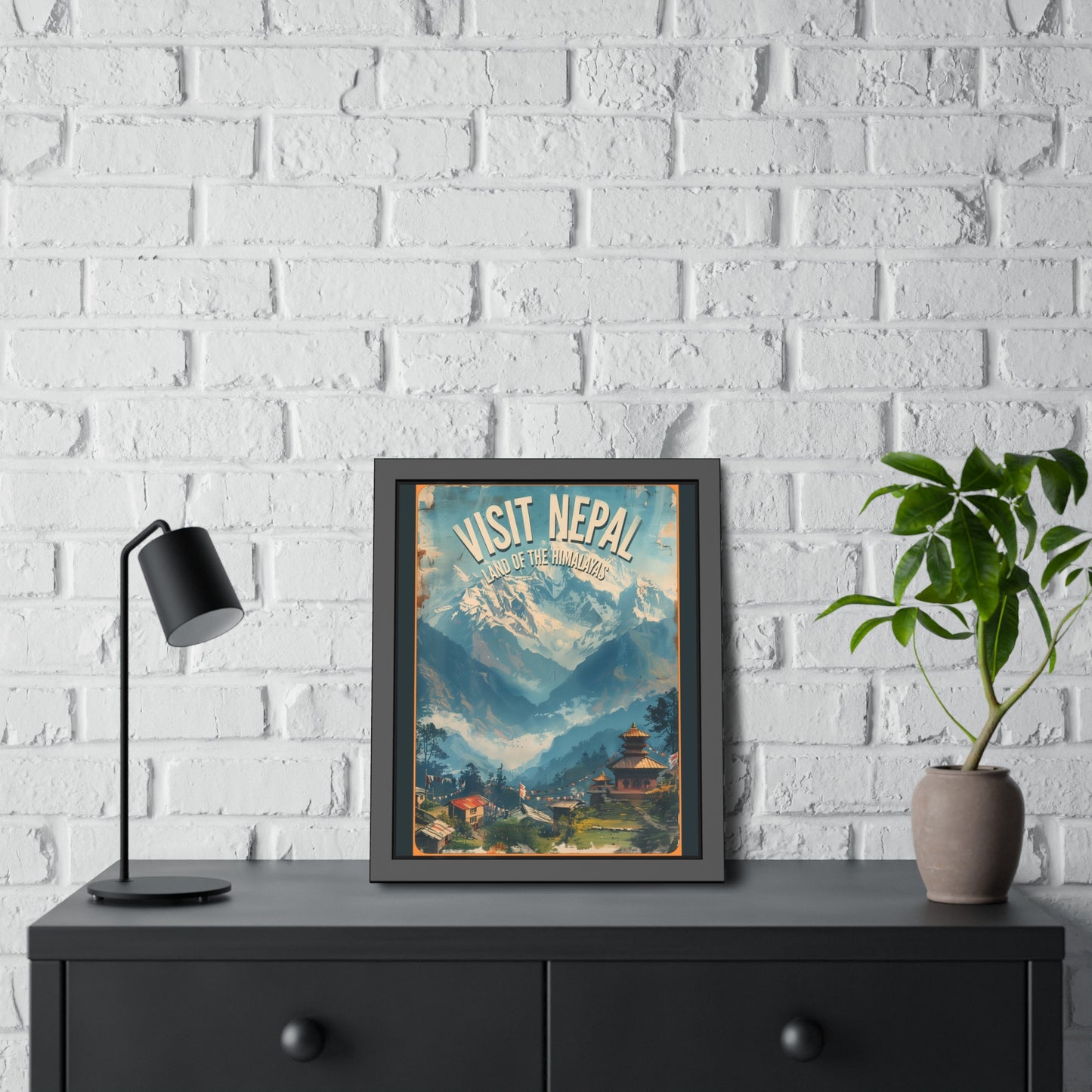 Visit Nepal Vintage Travel Poster — Framed Paper Poster