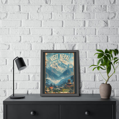 Visit Nepal Vintage Travel Poster — Framed Paper Poster