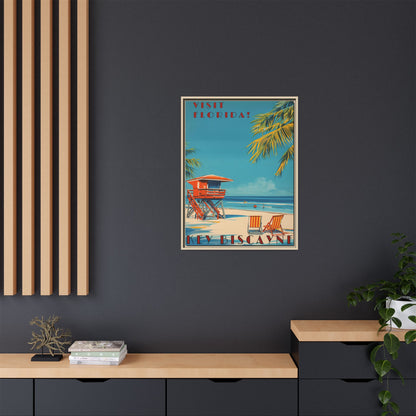 Key Biscayne Vintage Travel Poster Matte Canvas Print — Framed “Visit Florida!” Beach Wall Art