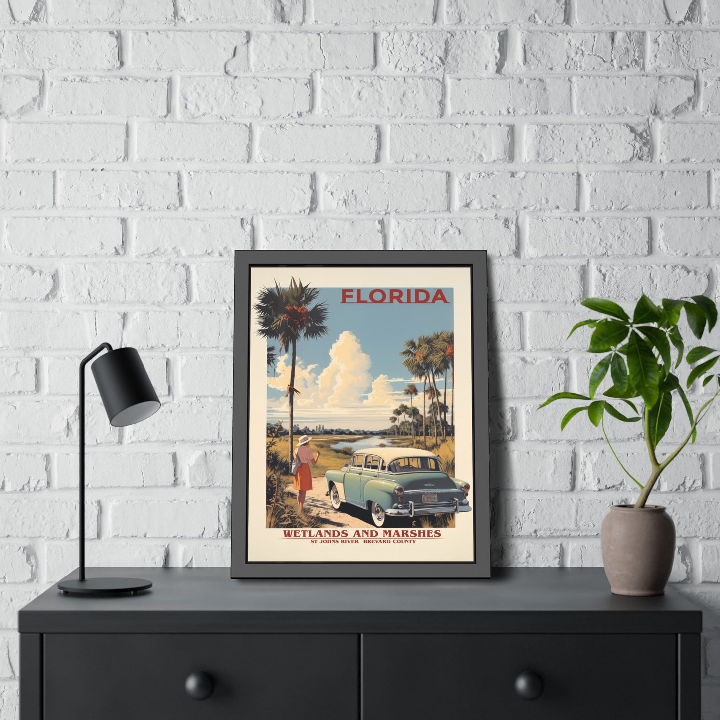 Florida Vintage Travel Poster Framed Print — "Wetlands and Marshes" Retro Wall Art