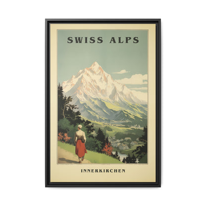 "Swiss Alps Innerkirchen Vintage Travel Poster | Matte Canvas with Black Frame"