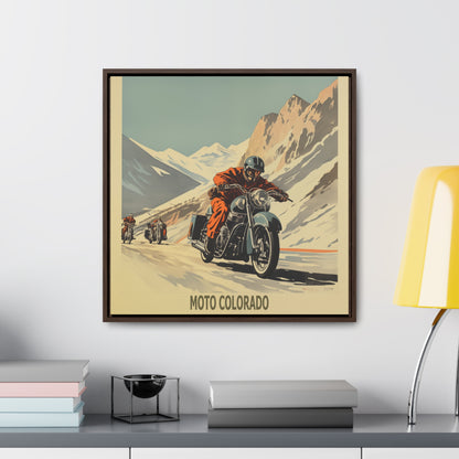 "Vintage Moto Colorado – Adventure Motorcycling in the Rockies" Gallery Canvas Wraps, Square Frame