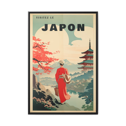"Vintage French Japan Travel Poster - 'Visitez Le Japon' Matte Canvas Wall Art with Black Frame" Matte Canvas, Black Frame