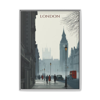 London Street Matte Canvas Print — Framed Vintage Cityscape Wall Art