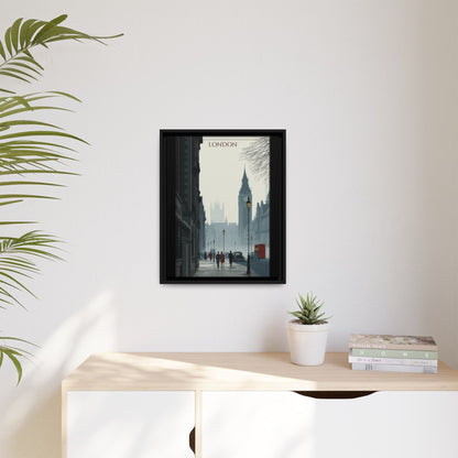 London Street Matte Canvas Print — Framed Vintage Cityscape Wall Art