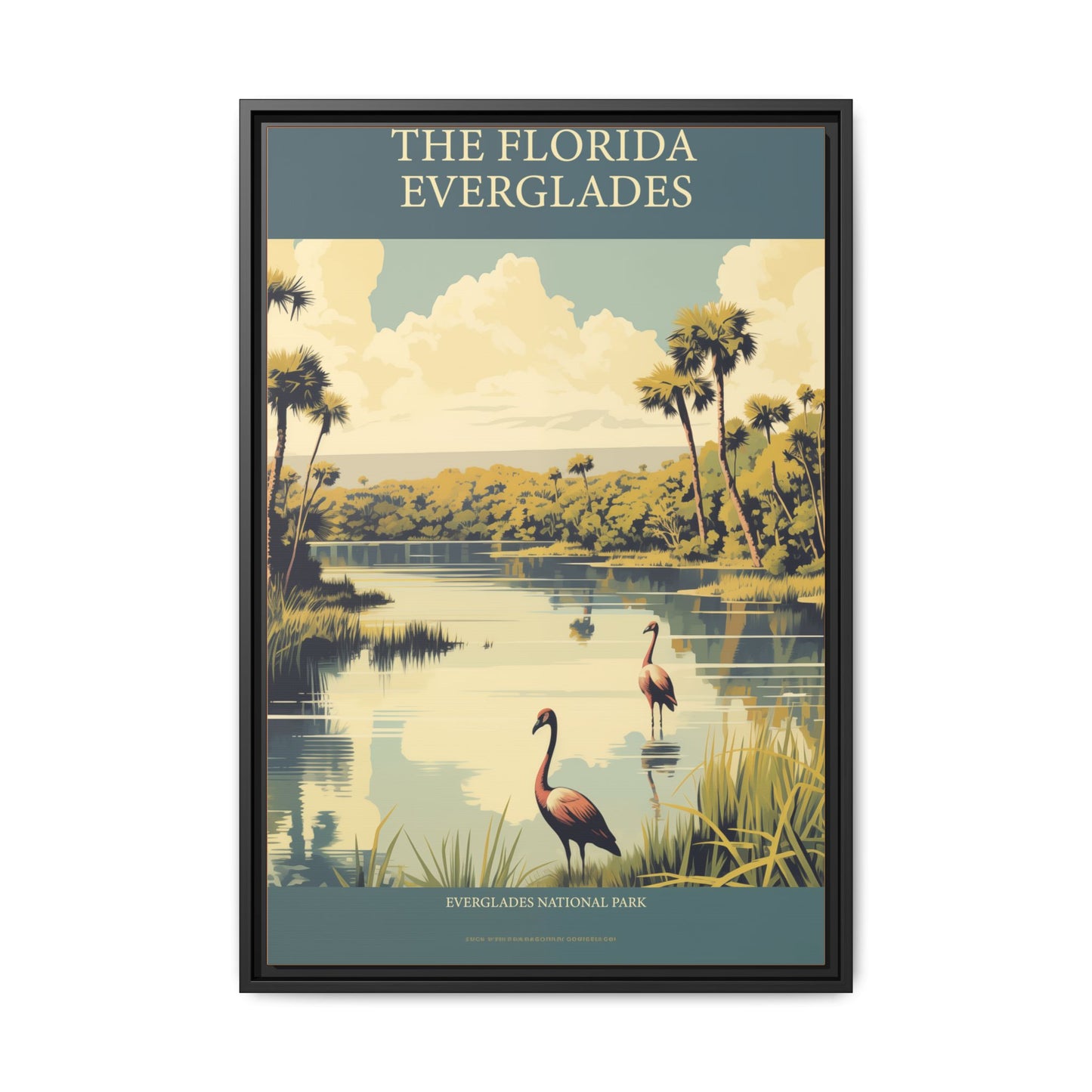 "Vintage Florida Everglades National Park Poster - Matte Canvas Wall Art with Black Frame" Matte Canvas, Black Frame