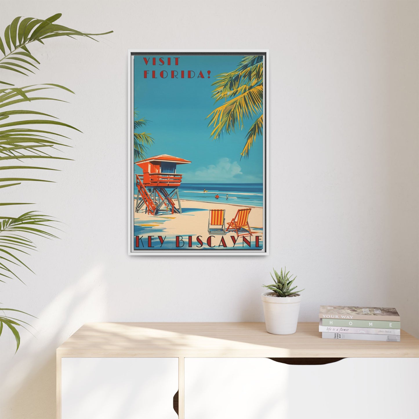 Key Biscayne Vintage Travel Poster Matte Canvas Print — Framed “Visit Florida!” Beach Wall Art