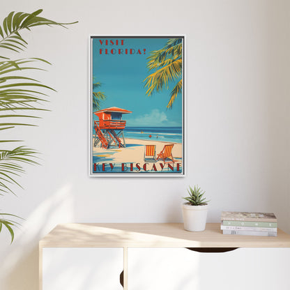 Key Biscayne Vintage Travel Poster Matte Canvas Print — Framed “Visit Florida!” Beach Wall Art