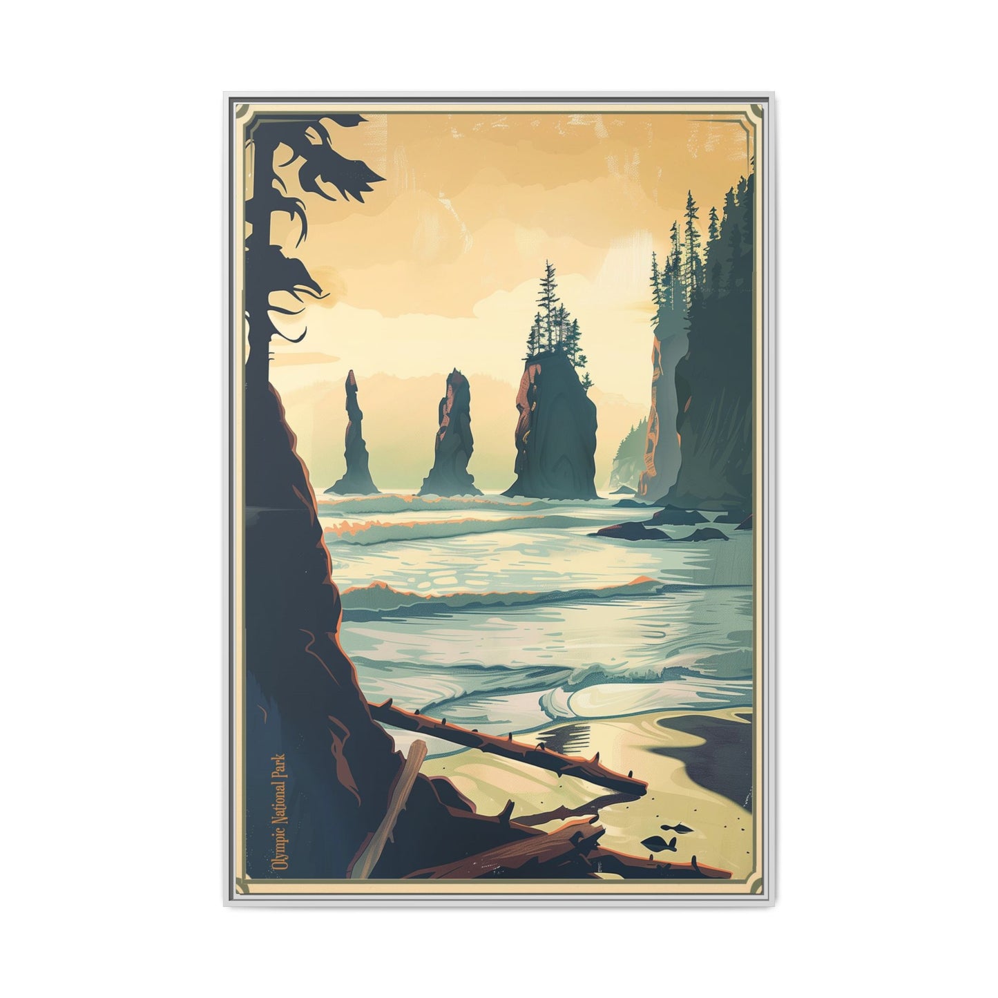 Framed Coastal Cliff Canvas Print — Vintage Seascape Wall Art