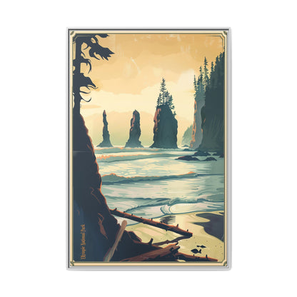 Framed Coastal Cliff Canvas Print — Vintage Seascape Wall Art