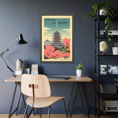 Framed Poster - "Visitez Le Japon" Vintage Travel Art (Cherry Blossom Pagoda)