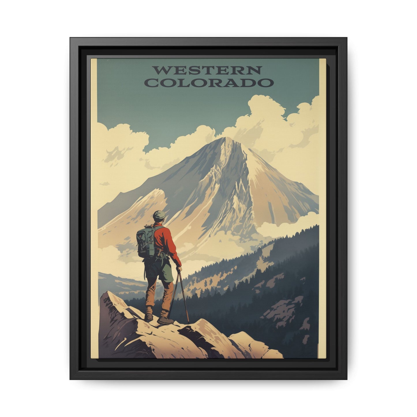 "Vintage Western Colorado Adventure Poster - Matte Canvas Wall Art with Black Frame" Matte Canvas, Black Frame
