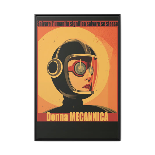 “Vintage Italian Sci-Fi Wall Art Print – Donna Meccanica Retro Futuristic Space ”Matte Canvas, Black Frame