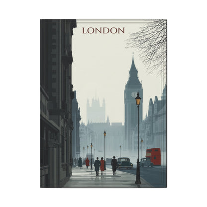 London Street Scene Matte Canvas Wall Art – Vintage Big Ben Cityscape Print