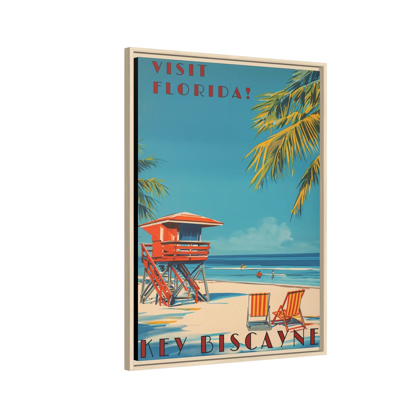 Key Biscayne Vintage Travel Poster Matte Canvas Print — Framed “Visit Florida!” Beach Wall Art