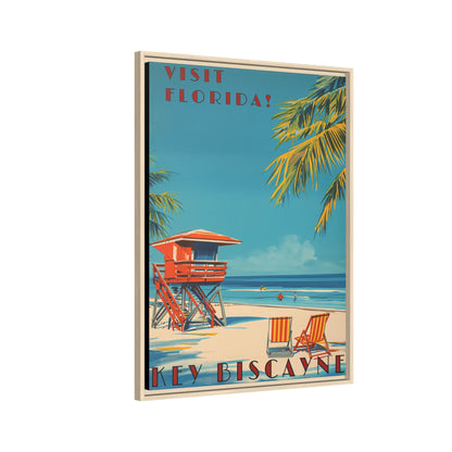 Key Biscayne Vintage Travel Poster Matte Canvas Print — Framed “Visit Florida!” Beach Wall Art