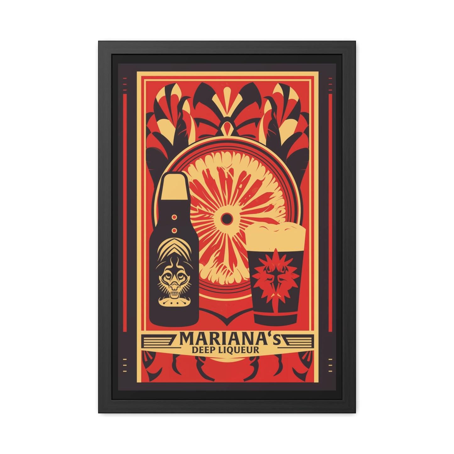 Vintage Art Deco Poster - Mariana's Deep Liqueur - Tropical Flair Framed Posters