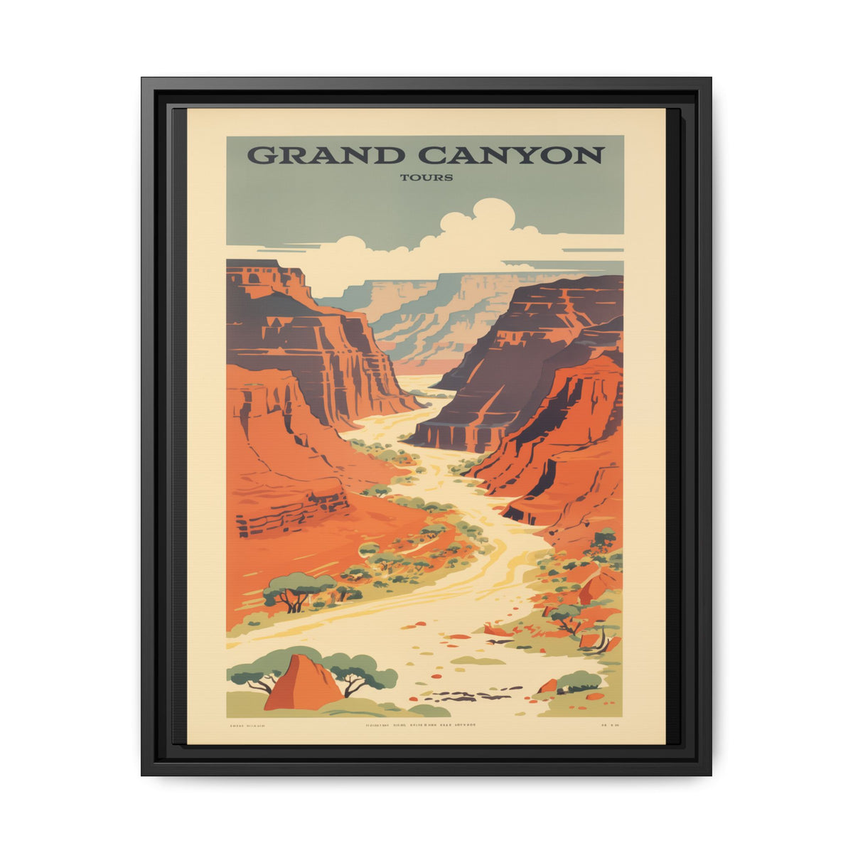 Grand Canyon River Tours vintage travel artwork, 16 × 20, black framed canvas, front view